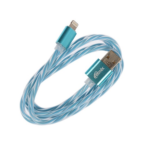 Кабель lightning 1м Ritmix RCC-322 Blue силиконовая оплетка