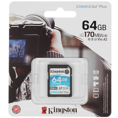 Карта памяти MicroSDXC 64GB Kingston Canvas Go Plus(170/70MB/s) 