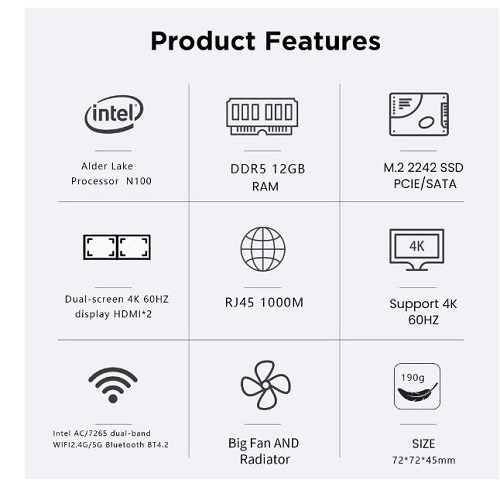 Мини-ПК Findarling ZX01 PLUS Intel N100/12 ГБ/ SSD 256 ГБ / Windows