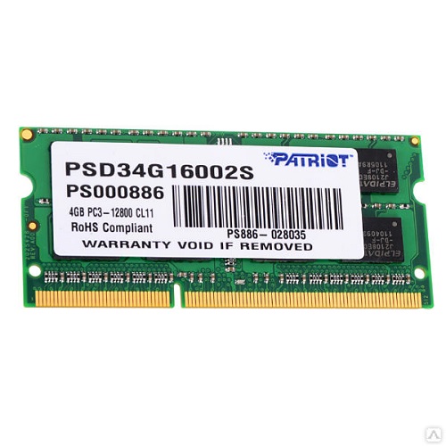 ОЗУ SODIMM DDR3 4Gb 1600Hz Patriot (PSD34G160081S)