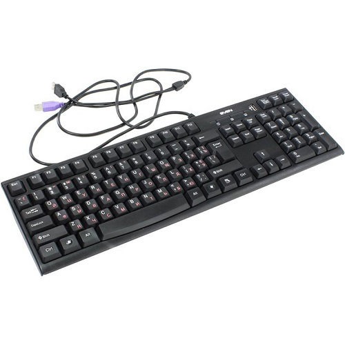 Клавиатура SVEN Standard 304  USB+HUB чёрная, 104 клавиши, встроенный USB hub, классическая раскладка, красная кириллица